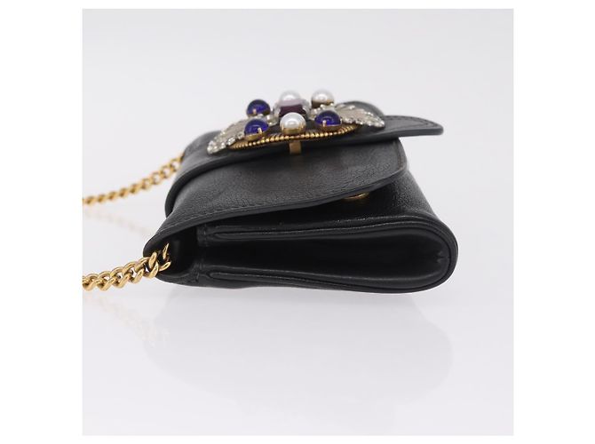 Miu Miu Chain Bijoux Shoulder Bag Leather Black Gold Auth 210510V - Jerrillo - vista 14