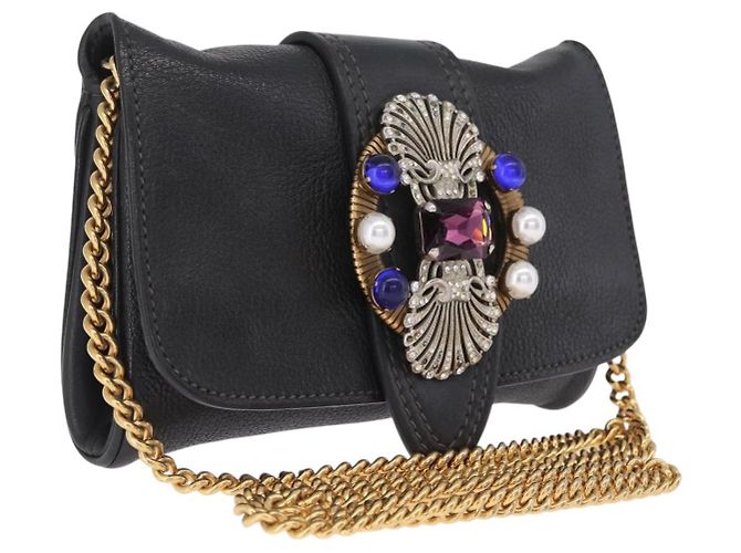 Miu Miu Chain Bijoux Shoulder Bag Leather Black Gold Auth 210510V - Jerrillo - vista 2