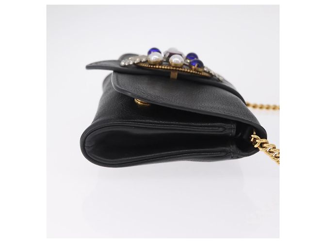 Miu Miu Chain Bijoux Shoulder Bag Leather Black Gold Auth 210510V - Jerrillo - vista 4