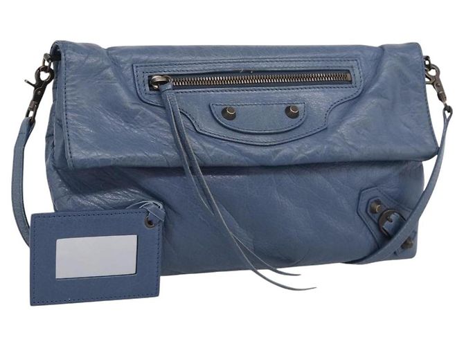Balenciaga Classic Envelope Shoulder Bag Leather Navy Silver 319376 Auth 210834A - Jerrillo - vista 2