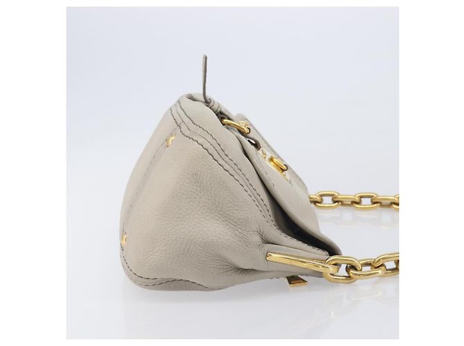 PRADA Chain Shoulder Bag Vittero Dino Leather Beige Gold Auth 209990A - Jerrillo - vista 3