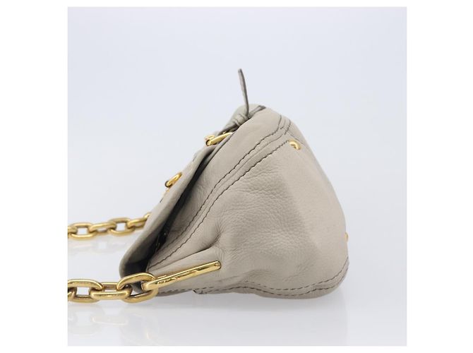 PRADA Chain Shoulder Bag Vittero Dino Leather Beige Gold Auth 209990A - Jerrillo - vista 4