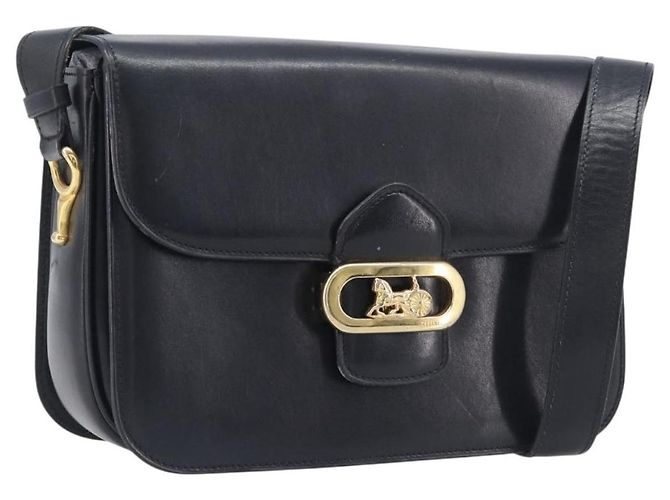 Céline CELINE Horse Carriage Shoulder Bag Leather Black Gold Auth mr3168 - Jerrillo - vista 2