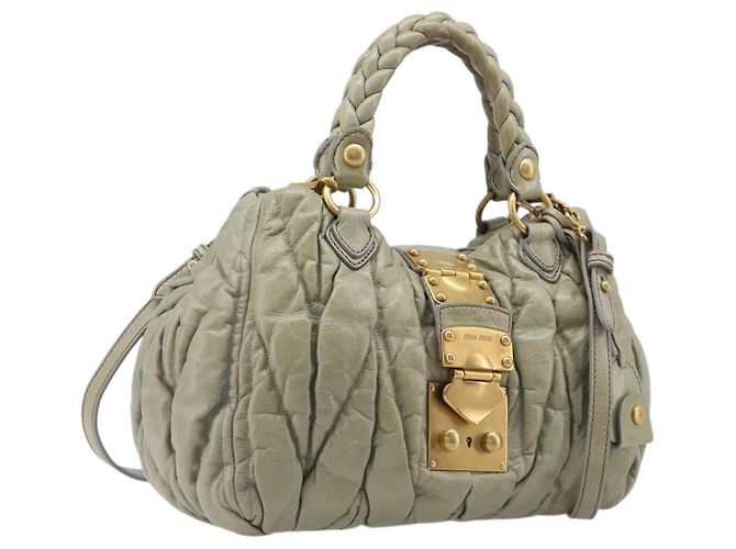 Miu Miu Matelasse Hand Bag Vitellolux 2way Beige Gold Auth 210290A - Jerrillo - vista 2