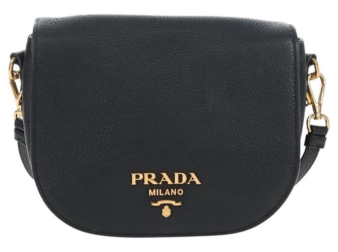 PRADA Shoulder Bag Vittero Dino Leather 2way Black Gold Auth 208279V - Jerrillo - vista 2