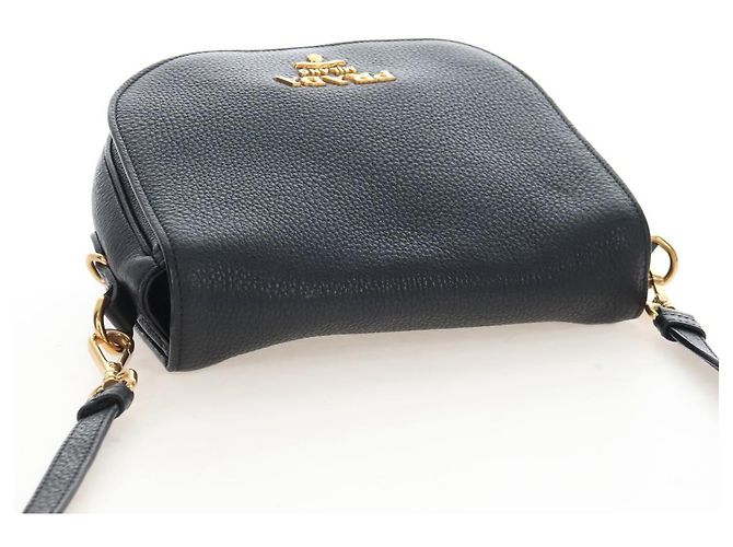 PRADA Shoulder Bag Vittero Dino Leather 2way Black Gold Auth 208279V - Jerrillo - vista 6