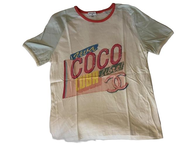 Camiseta de algodón blanco y coral de Chanel - vista 2
