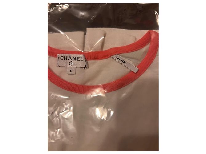 Camiseta de algodón blanco y coral de Chanel - vista 4