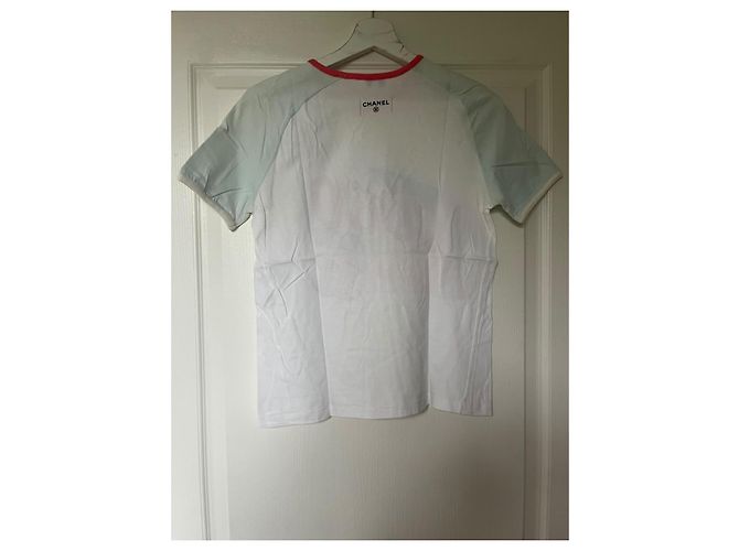 Camiseta de algodón blanco y coral de Chanel - vista 6