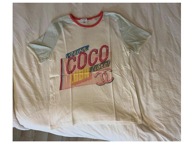 Camiseta de algodón blanco y coral de Chanel - vista 7