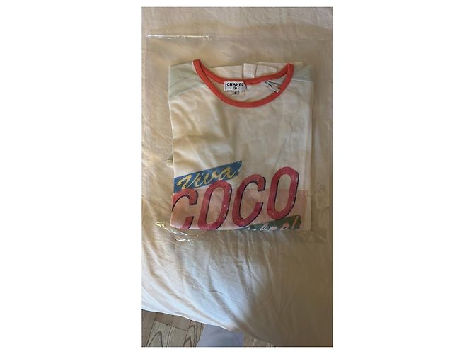 Camiseta de algodón blanco y coral de Chanel - vista 9