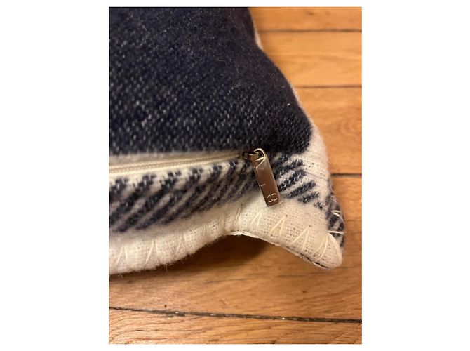 CHANEL CC Logo Cushion Blue White Wool Cashmere - view 3