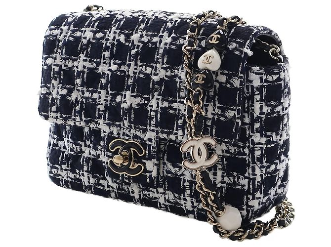 Borsa a Tracolla Chanel Mini Square Tweed Coco Heart Chain Flap Nera - vista 10