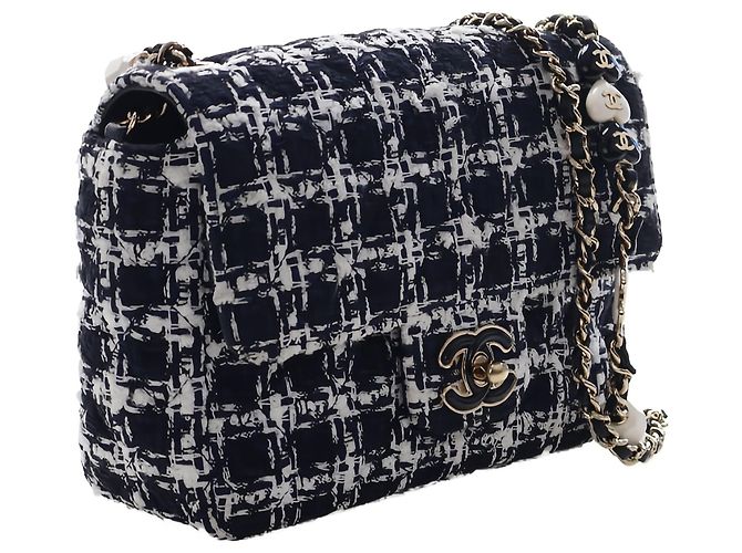 Borsa a Tracolla Chanel Mini Square Tweed Coco Heart Chain Flap Nera - vista 9