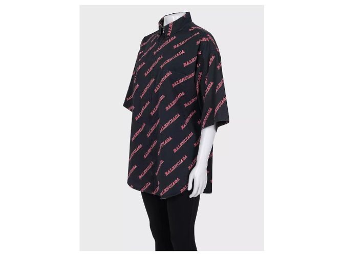 Camicia in cotone nera con zip Balenciaga - Logo Print XXL usata - vista 2