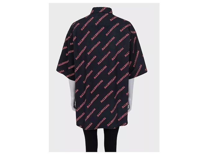 Camicia in cotone nera con zip Balenciaga - Logo Print XXL usata - vista 3