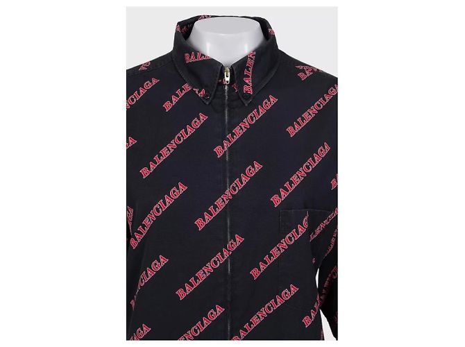 Camicia in cotone nera con zip Balenciaga - Logo Print XXL usata - vista 4