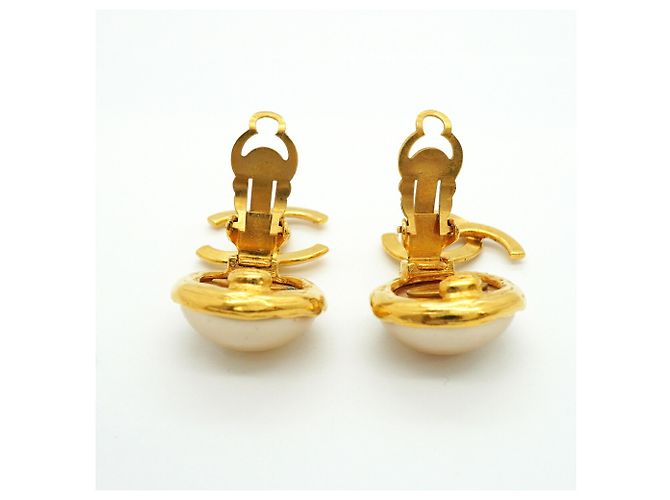 Orecchini a clip Chanel placcati in oro con perle sintetiche - vista 7