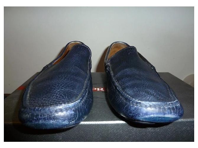 Prada Mocassini in Pelle Blu - vista 2