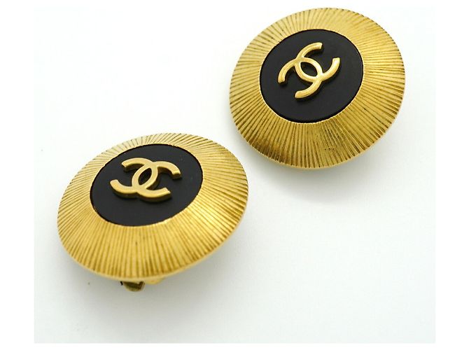 Orecchini a clip Chanel neri e oro - vista 2
