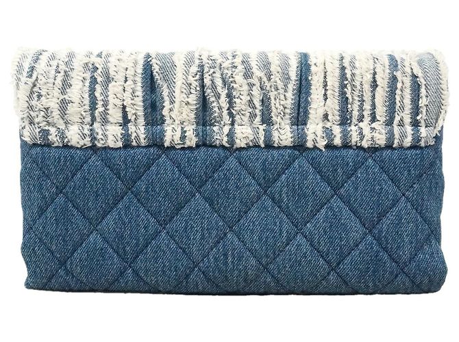 Borsa a tracolla Chanel in denim blu - vista 10