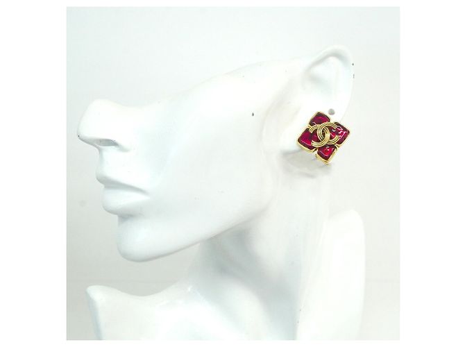 Pendientes de clip Chanel Oro y Rojo - vista 5
