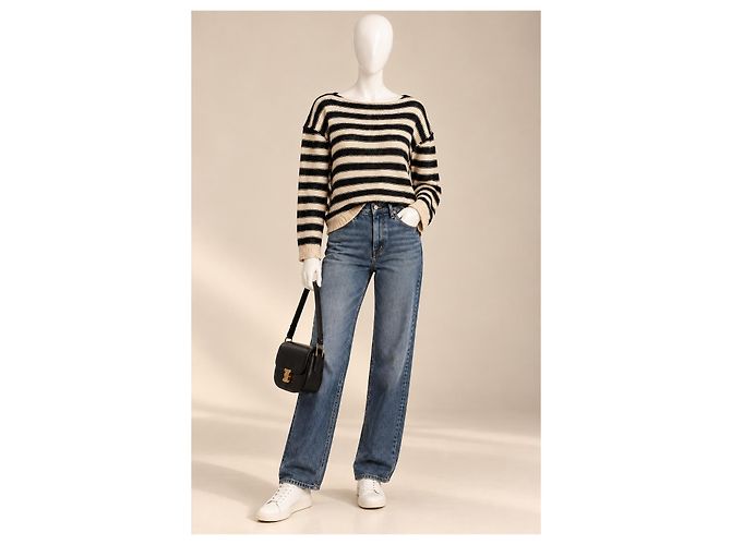 Christian Dior Gestreifter Kaschmir-Leinen Pullover - Beige/Schwarz - Ansicht 3