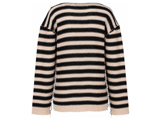 Christian Dior Gestreifter Kaschmir-Leinen Pullover - Beige/Schwarz - Ansicht 4