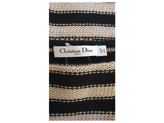 Christian Dior Gestreifter Kaschmir-Leinen Pullover - Beige/Schwarz - Ansicht 6