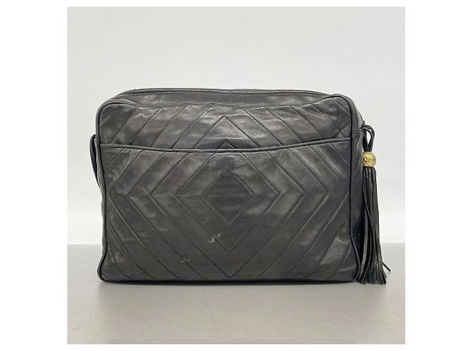 Borsa a tracolla Chanel in pelle d'agnello nera - vista 13