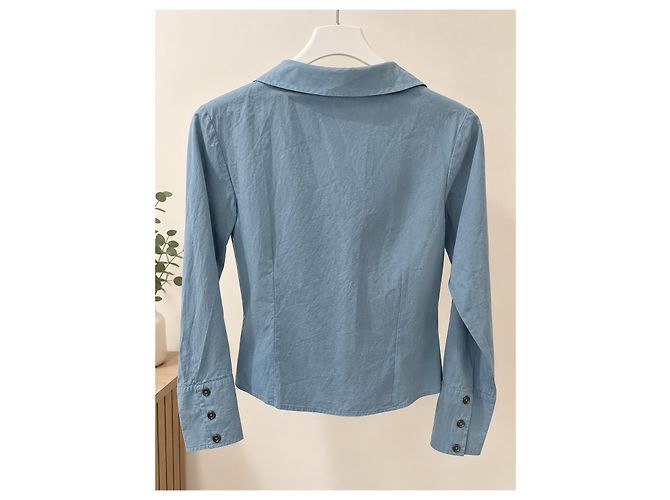 Zapa Camicia in seta e cotone blu con volant - vista 3
