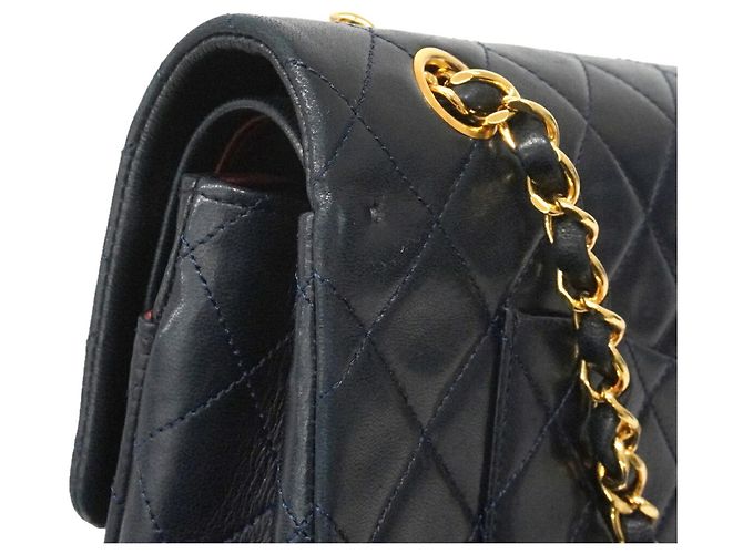 Borsa a tracolla Chanel Matelassé in pelle d'agnello blu navy - vista 11