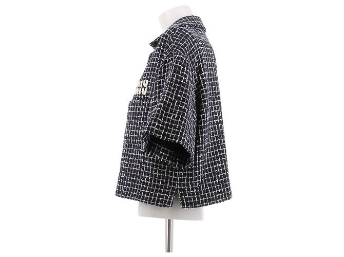 Miu Miu Giacca a quadri blu navy - vista 4
