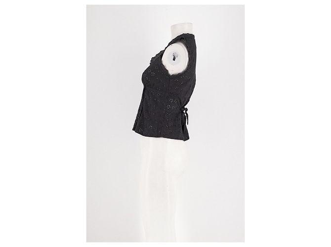 Rouje Black Cotton Sleeveless Top with Lace - view 3