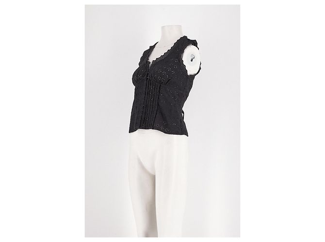 Rouje Black Cotton Sleeveless Top with Lace - view 4