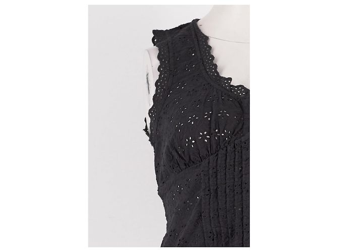 Rouje Black Cotton Sleeveless Top with Lace - view 6