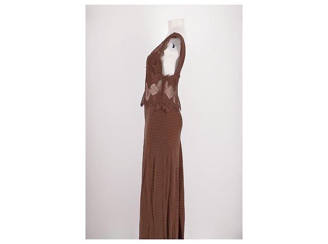 Autre Marque THIRD FORM Braunes Polka Dot Maxikleid mit Spitze - Ansicht 3