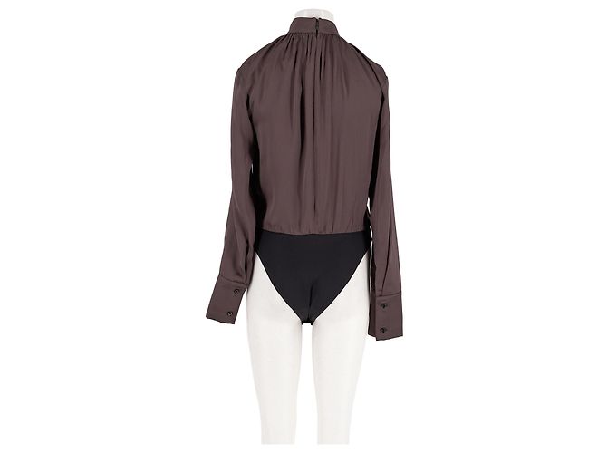 Autre Marque Top CEKETTE de algodón marrón con cuello alto plisado - vista 2