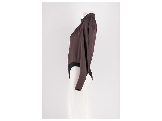 Autre Marque Top CEKETTE de algodón marrón con cuello alto plisado - vista 3