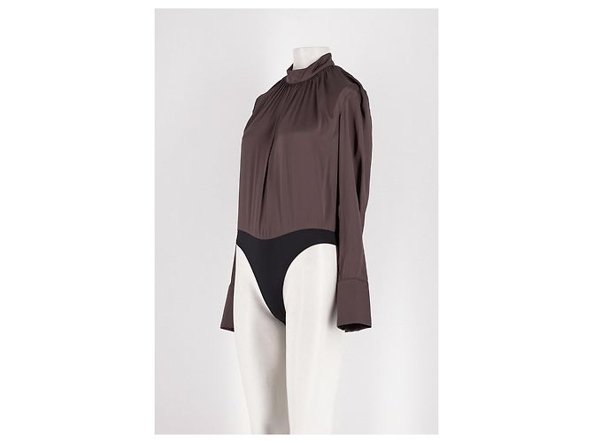Autre Marque Top CEKETTE de algodón marrón con cuello alto plisado - vista 4