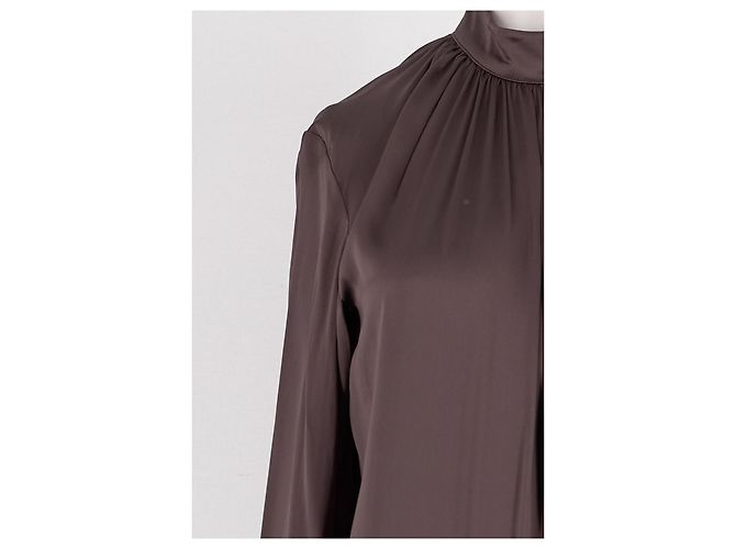 Autre Marque Top CEKETTE de algodón marrón con cuello alto plisado - vista 6