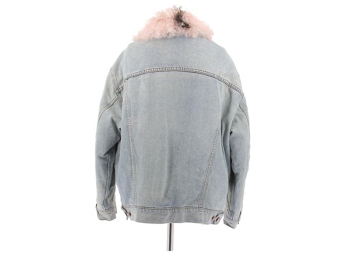 Alexander Wang Blaue Denimjacke mit rosa Kunstfellfutter - Ansicht 2