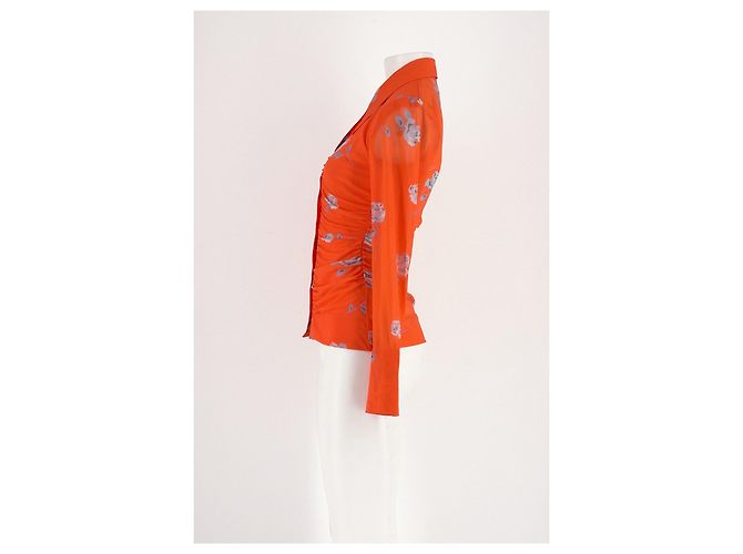 Camisa Ganni Floral Laranja Slim Fit - vista 3
