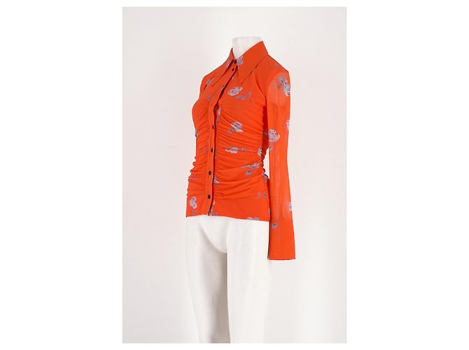 Camisa Ganni Floral Laranja Slim Fit - vista 4