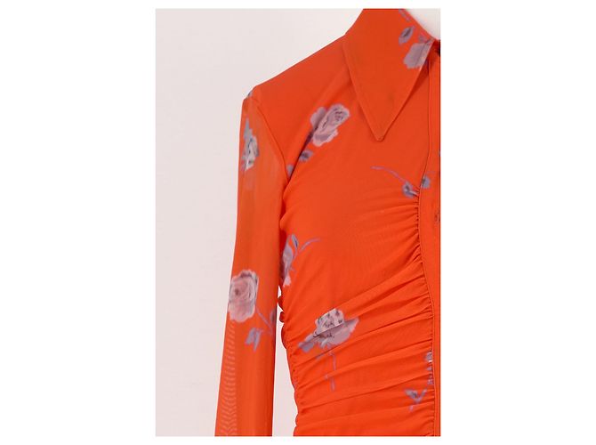 Camisa Ganni Floral Laranja Slim Fit - vista 6