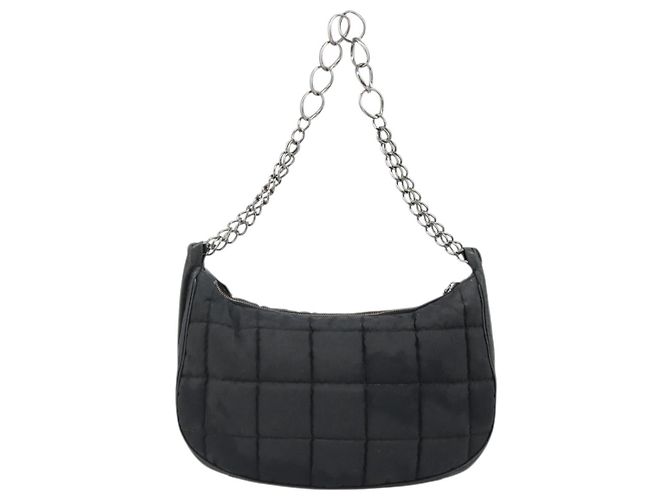 CHANEL Choco Bar Chain Shoulder Bag Nylon Black Silver CC - vista 2