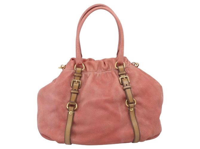 PRADA Hand Bag Vittero Dino Leather 2way Pink Gold - vista 3
