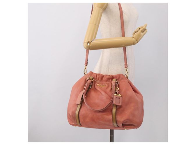 PRADA Hand Bag Vittero Dino Leather 2way Pink Gold - vista 33