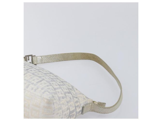 FENDI Zucchino Canvas Mamma Baguette Shoulder Bag Silver 8BR444 - vista 10