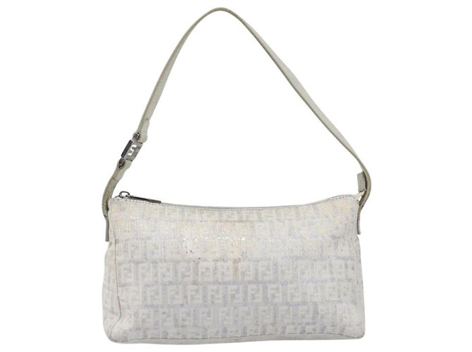 FENDI Zucchino Canvas Mamma Baguette Shoulder Bag Silver 8BR444 - vista 13